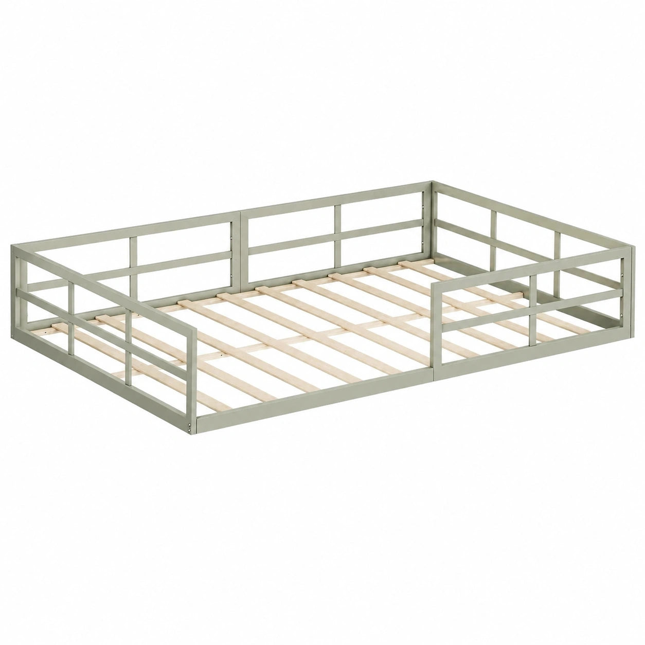 VitaliSpa Kinderbett Minno 140x200 aus Metall, Montessori-Stil, mit Rausfallschutz, niedrige Einstiegshöhe in Greige