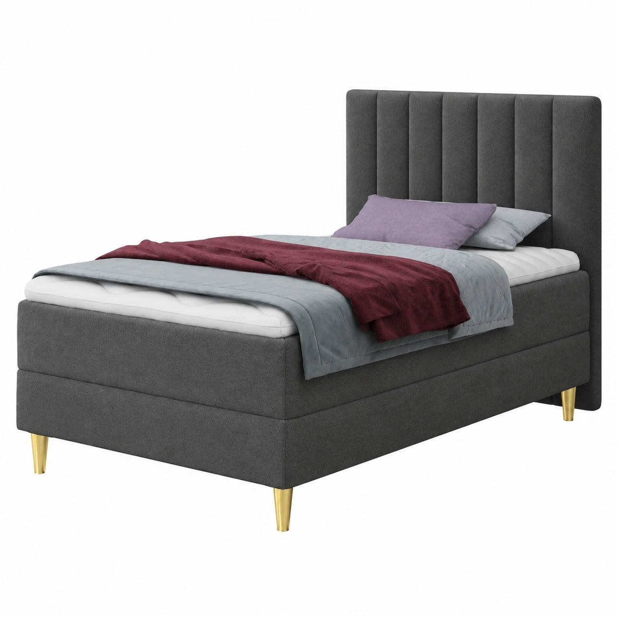 Boxspringbett mit Bettkasten und Bonell-Federkernmatratze, Grau, 90x200 cm