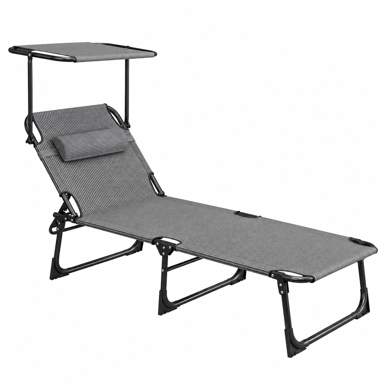 XL Sonnenliege klappbar mit verstellbarem Sonnendach, wetterfest & stabil bis 150 kg, 193x59cm, ideal für Garten, Terrasse und Camping, Schwarz