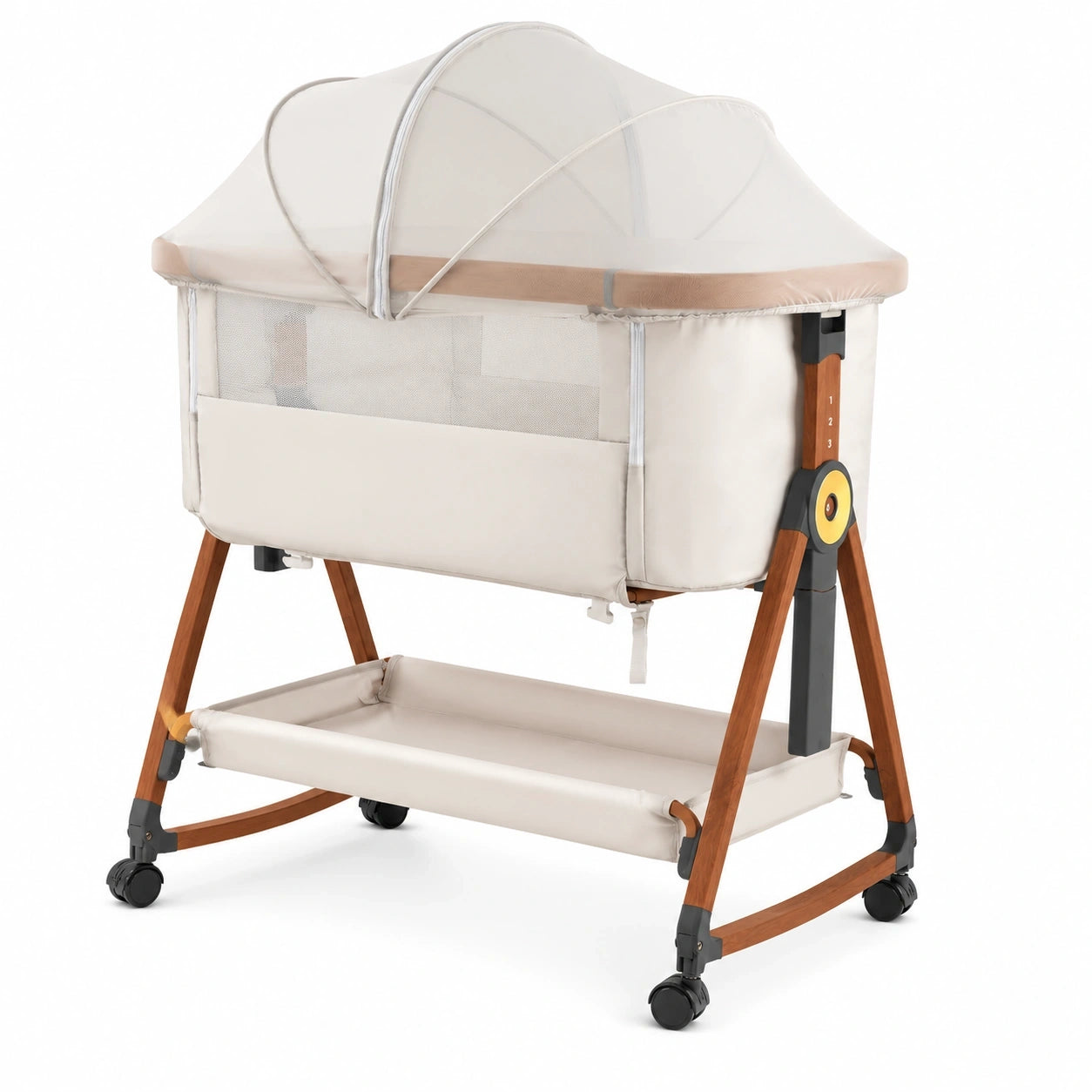 KUNU® 3-in-1 Babybett, rollbar & höhenverstellbar – Beistellbett für Boxspringbetten mit Wiegefunktion und Reisetasche