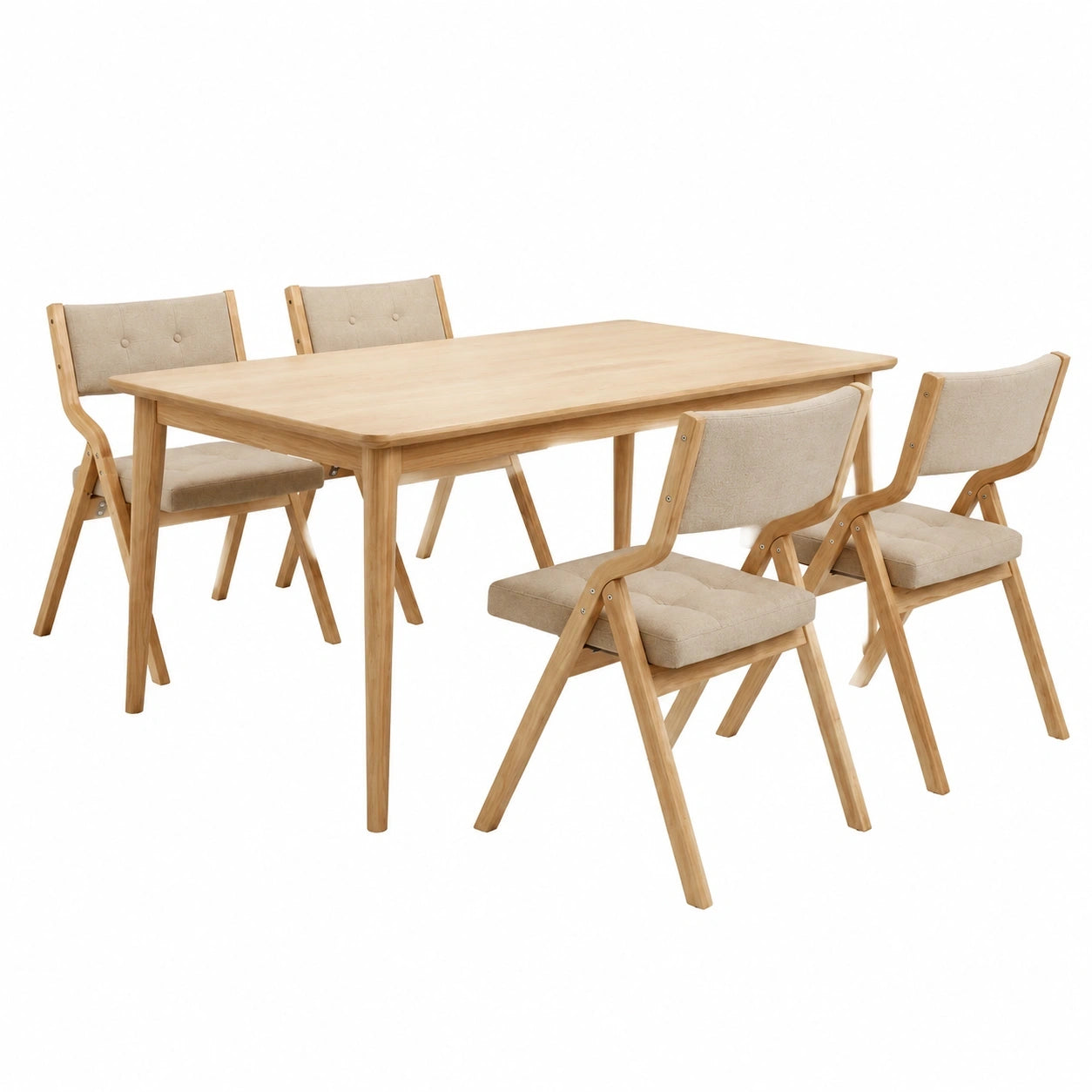 Clevich 4er Set Gepolsterte Holz-Klappstühle, Tragbare Stühle für Gäste, Küche, Büro, Hochzeiten und Partys, Selbstaufbau, Farbe Beige