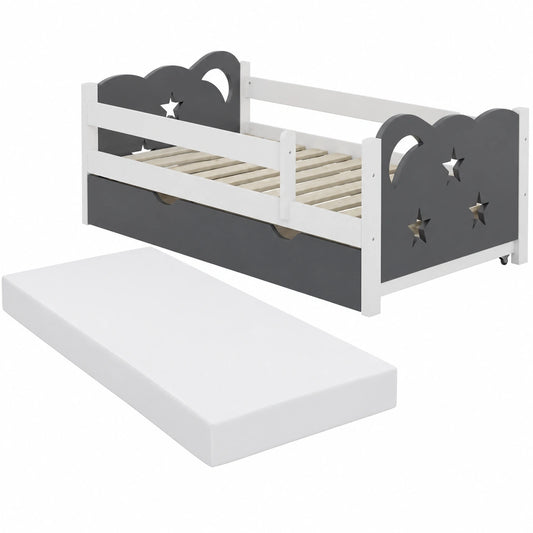 VitaliSpa Kinder- und Jugendbett Jessica, Grau, 70x140 cm, inkl. Schublade und Matratze, erweiterbar