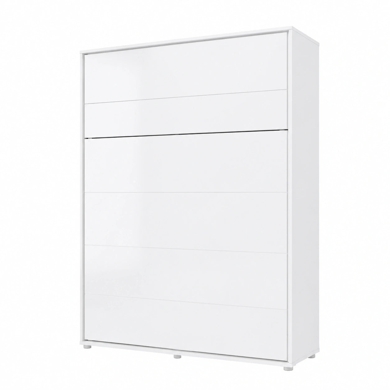 Wandklappbett 160x200 cm mit Hochglanz-Schrank, Vertikal klappbar, Weiß