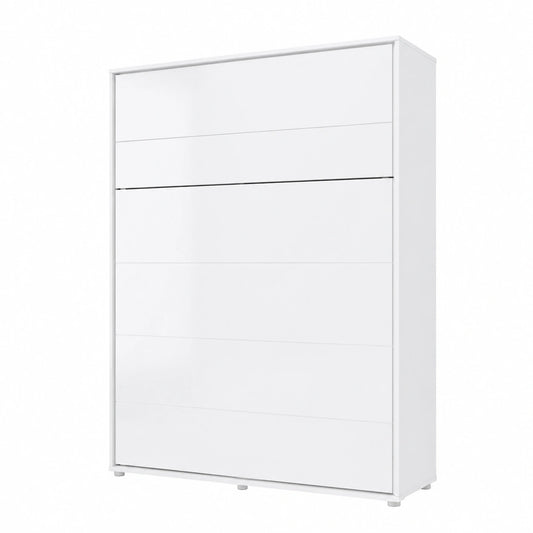 Wandklappbett 160x200 cm mit Hochglanz-Schrank, Vertikal klappbar, Weiß