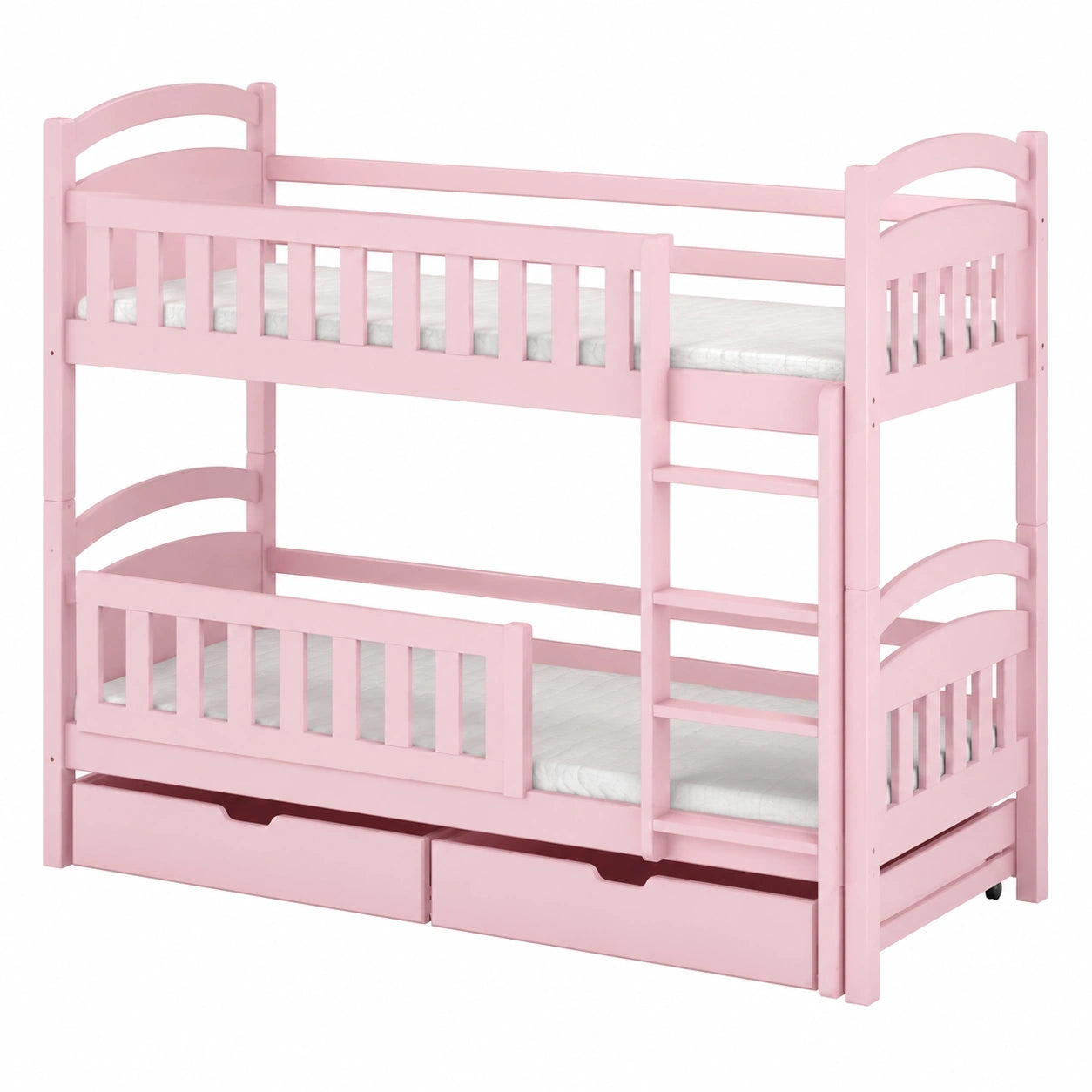Kinder-Etagenbett Blanka Dreisitzer 90x200 cm Rosa mit Schubladen aus Holz