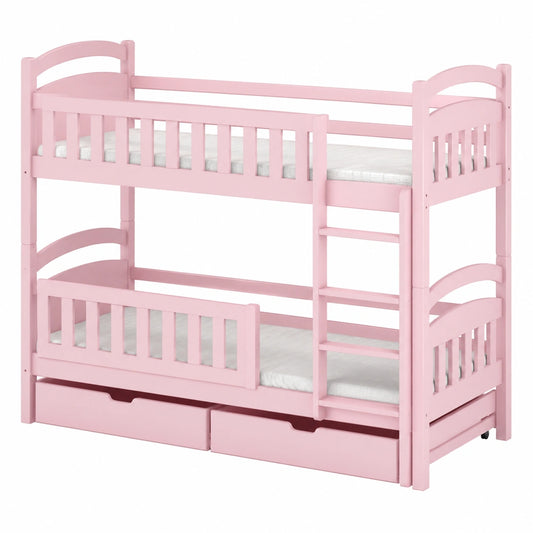 Kinder-Etagenbett Blanka Dreisitzer 90x200 cm Rosa mit Schubladen aus Holz
