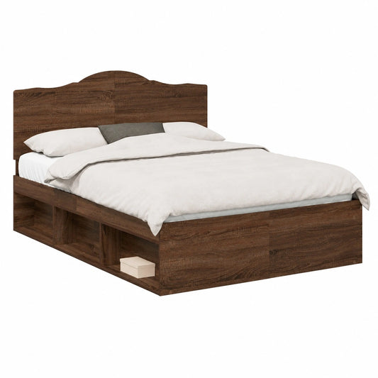 Gecheer Doppelbett Rahmen 140x200 cm, Kiefernholz, Eichen-Optik, inklusive Lattenrost