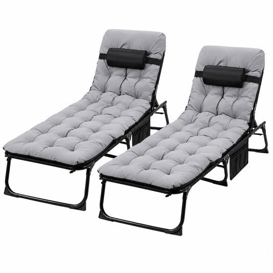Clevich Klappbare Sonnenliege 2er Set, Wasserdichte Matratze, Verstellbare Rückenlehne, Ideal für Garten, Büro, Pool und Camping
