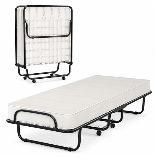 GOPLUS Klappbares Gästebett mit Memoryschaum-Matratze 80x190 cm, Stabiler Stahlrahmen, Rutschfeste Füße, Praktisches Pflegebett für Zuhause, Büro & Krankenhaus, Weiß