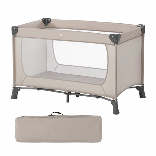 Hauck Reisebett Dream N Play Beige - Kompaktes Babybett mit Tragetasche, ab Geburt bis 15 kg, Einfach faltbar mit großen Netzfenstern