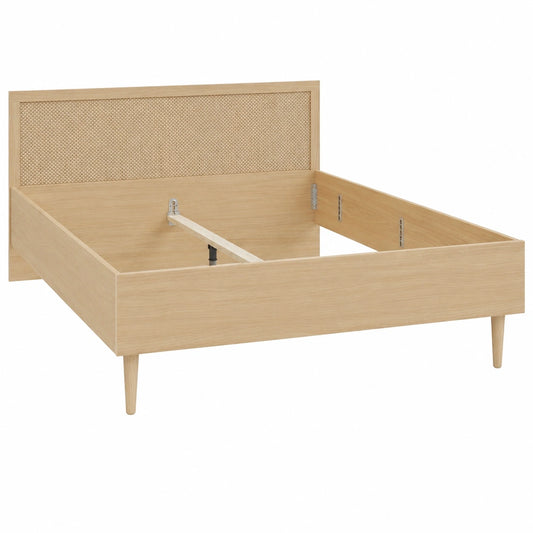 Boho-Stil Bett CALASETTA 160x200 mit Wiener Geflecht, Eiche Holzdekor