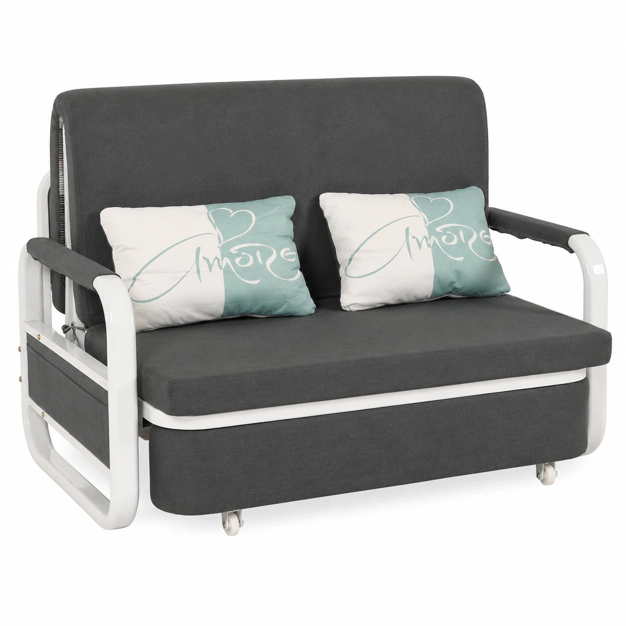 Hochwertiges Schlafsofa HWC-M83 mit Bettkasten, 130x185cm, Dunkelgrau