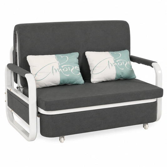 Hochwertiges Schlafsofa HWC-M83 mit Bettkasten, 130x185cm, Dunkelgrau