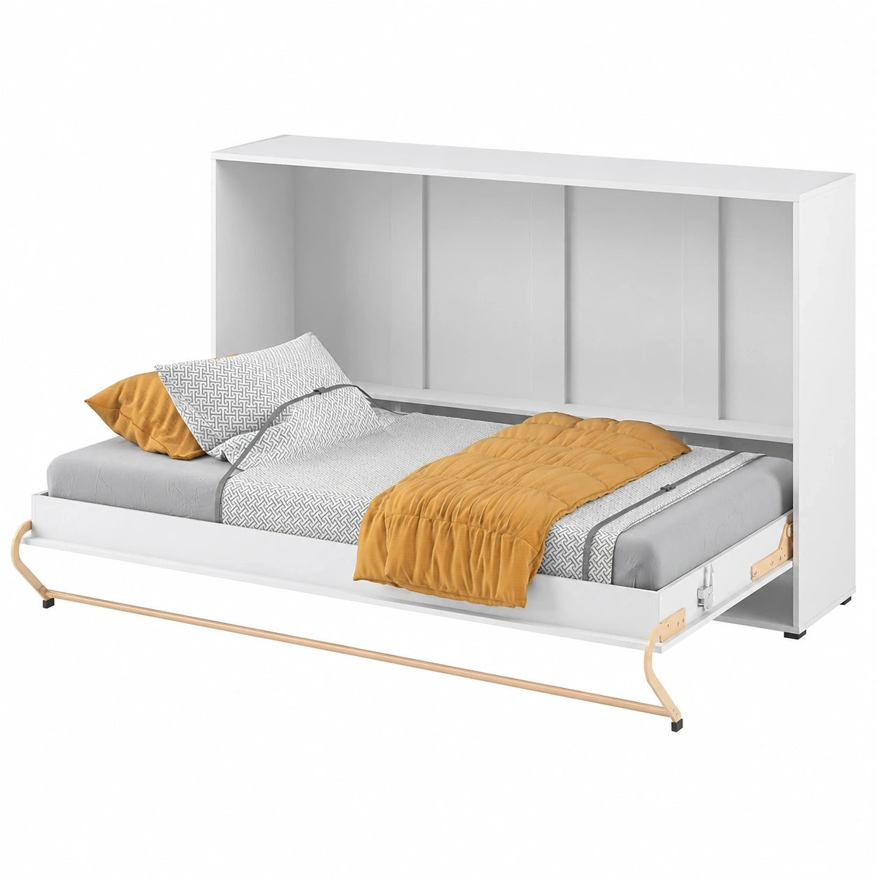 Homlando Lenart Klappbett - Horizontales Wandbett 90x200 cm - Integriertes Schrankbett Koncept Pro CP06 - Multifunktionsbett Weiß Matt