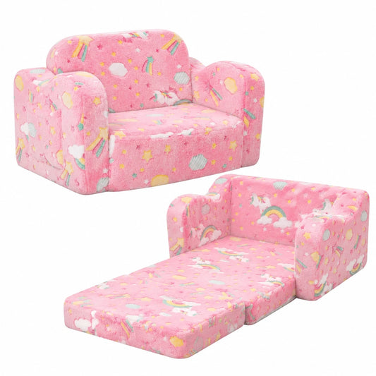 Faltbares Kindersofa mit Plüsch, Leuchtet im Dunkeln, Einhorn-Design