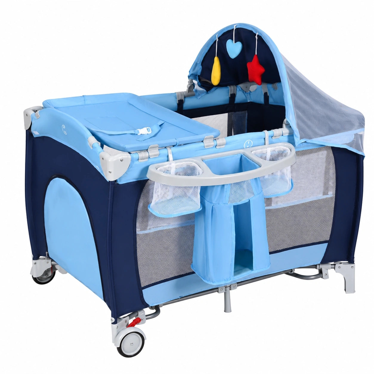 COSTWAY Multifunktionales Reisebett: Babywiege, Wickeltisch & Laufstall mit Schaukel, inklusive Spieluhr und Tragetasche