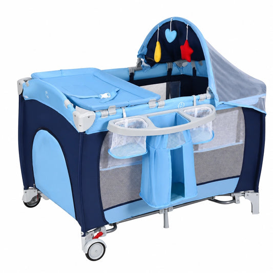COSTWAY Multifunktionales Reisebett: Babywiege, Wickeltisch & Laufstall mit Schaukel, inklusive Spieluhr und Tragetasche