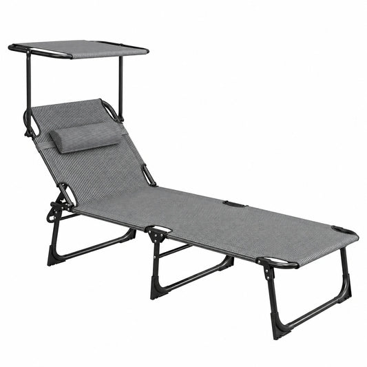 XL Sonnenliege klappbar mit verstellbarem Sonnendach, wetterfest & stabil bis 150 kg, 193x59cm, ideal für Garten, Terrasse und Camping, Schwarz