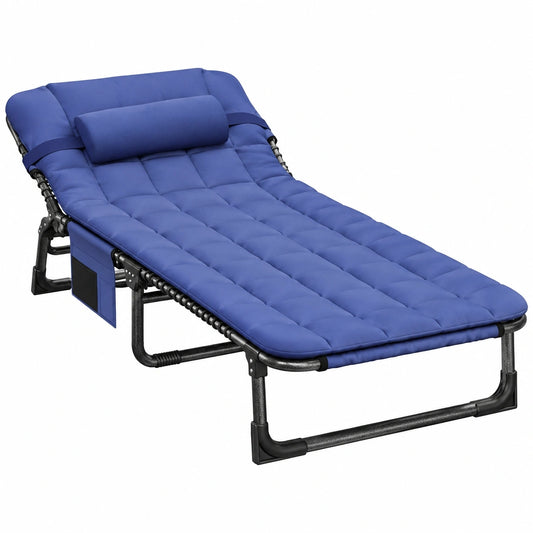 Klappbares Feldbett mit Polsterauflage und verstellbarer Rückenlehne für Camping, Garten und Strand in Navy