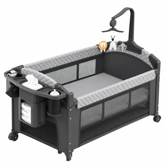 Faltbares Reise- und Beistellbett für Babys – Höhenverstellbar, Tragbar und Einfach zu Verstauen, Inklusive Spielzeug, Wickeltisch und Moskitonetz – Ideal Geschenk für frischgebackene Eltern
