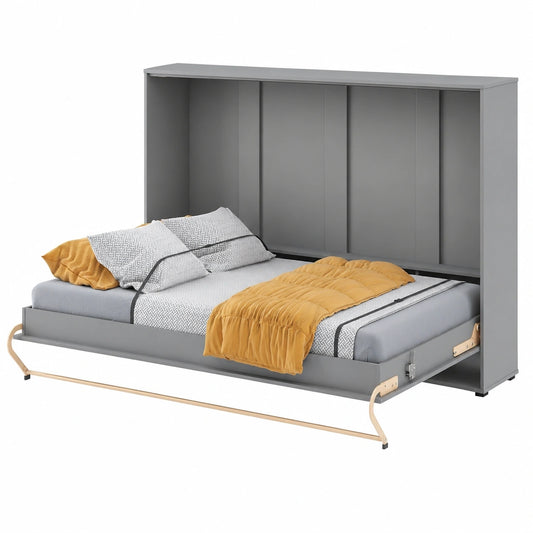 Homlando Lenart Klappbett - Wandbett 120x200 cm, Horizontales Funktionsbett, Integrierter Schrank, Grau Matt