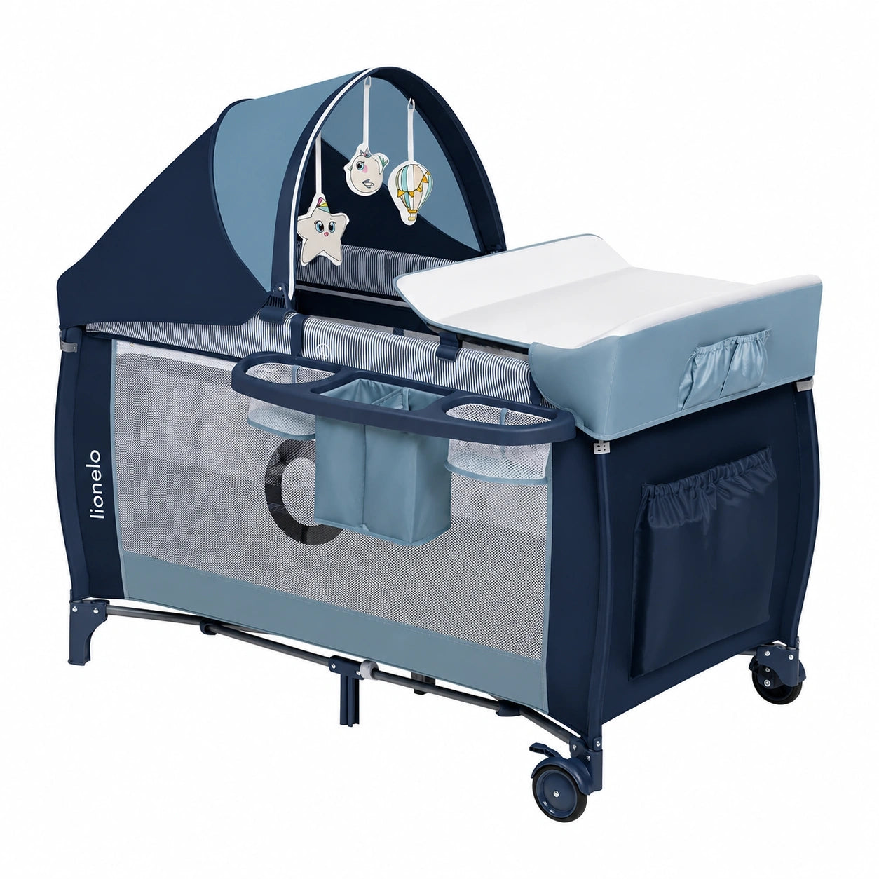LinoVeto Lionelo Sven Plus 4-in-1 Babybett mit Tragetasche und Moskitonetz, ab Geburt bis 15 kg, in neutralem Design
