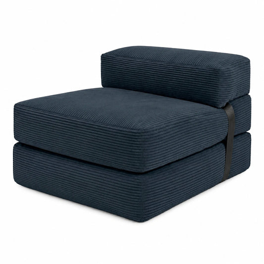 Klappbarer Gästesessel mit Cordbezug, Schlafmatratze faltbar - Komfortable Schaumstoffpolsterung, Blau, 70x190 cm