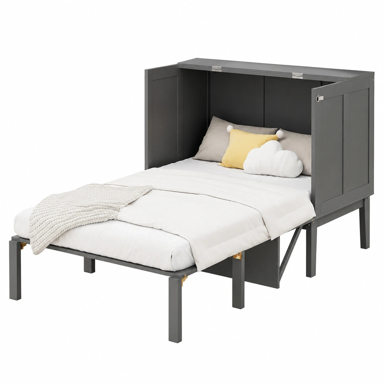 Kompaktes Bladez Wandklappbett 90x200cm in Grau mit Lattenrost und Stauraum, ideal für Jugendzimmer