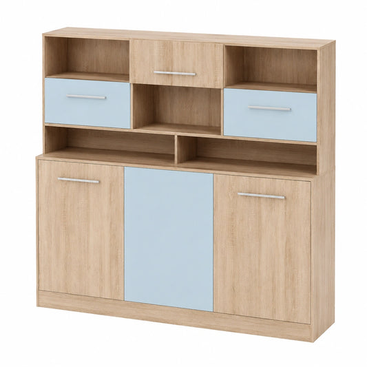 Horizontal Klappbett Roger 90x200 cm mit Regal in Sonoma Eiche/Blau