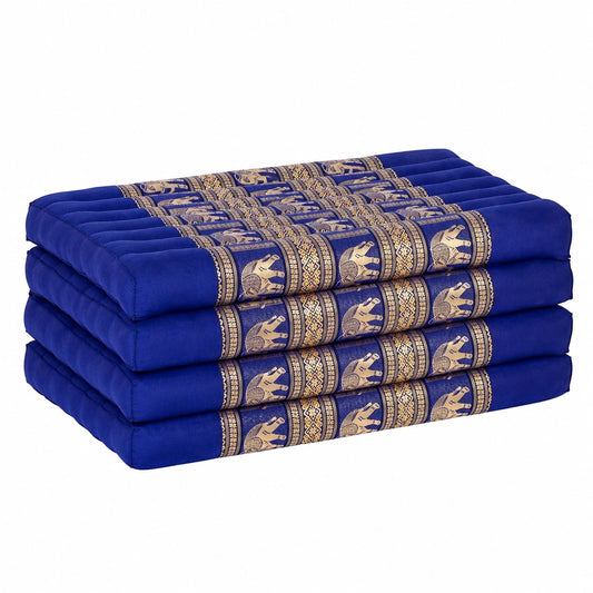 Livasia Faltbare Kapok-Matratze – 200x80x8cm, Gästebett mit Thaiseide, Yogamatte, Tragbare Gästematratze im Elefanten-Design, Blau