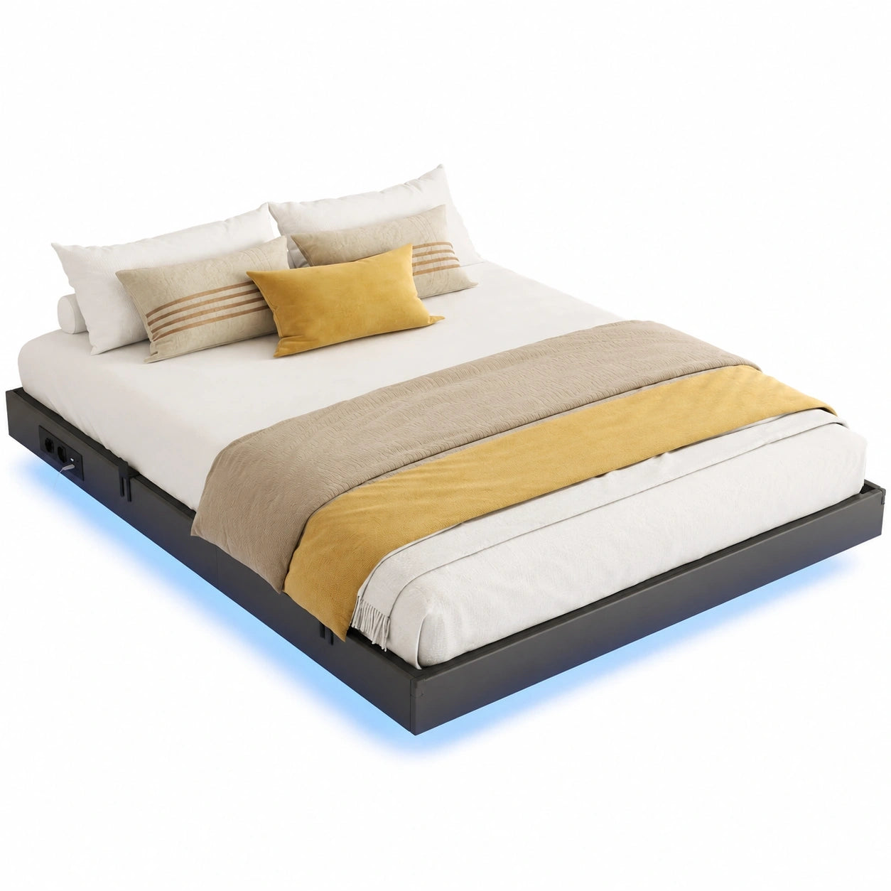 IRONCK Schwebendes Bett 120x200 mit LED und Ladestation, Metallrahmen mit Stauraum, Grau
